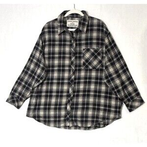 VINTAGE Comfort Outfitter Men's 2X Black Plaid Flannel Shirt Long Sleeve Pockets